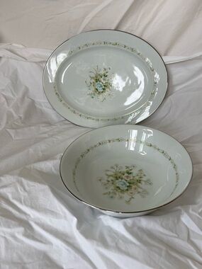 Noritake Poetry 2997 Serving Platter and Bowl. Classic Floral Porcelain